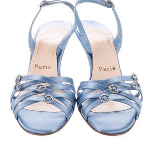 Christian Louboutin Satin Crystal Embellishments Slingback Sandals